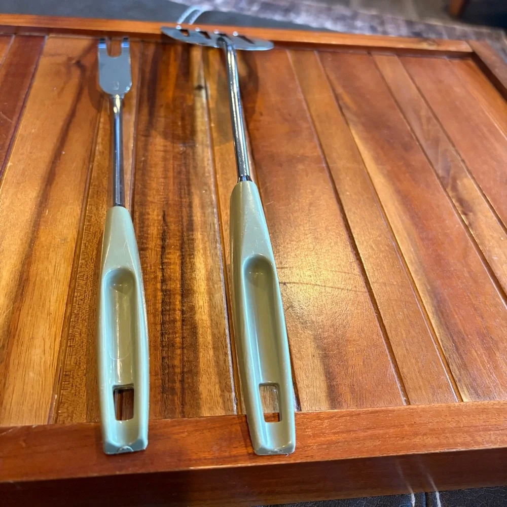 Vintage EKCO Slotted Spatula with Matching Fork Avocado Green Handle